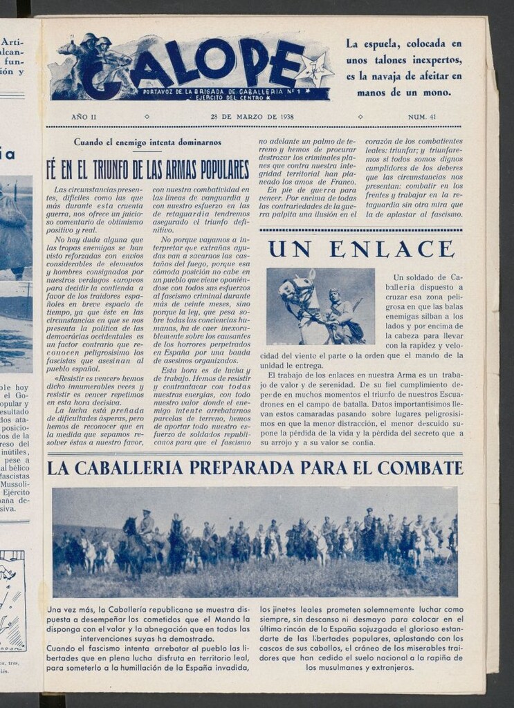 Miniatura de Galope : portavoz del Regimiento de Caballería del Ejercito del Centro del 28 de marzo de 1938