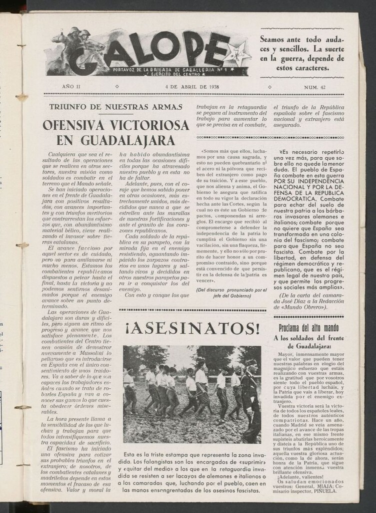 Miniatura de Galope : portavoz del Regimiento de Caballería del Ejercito del Centro del 4 de abril de 1938