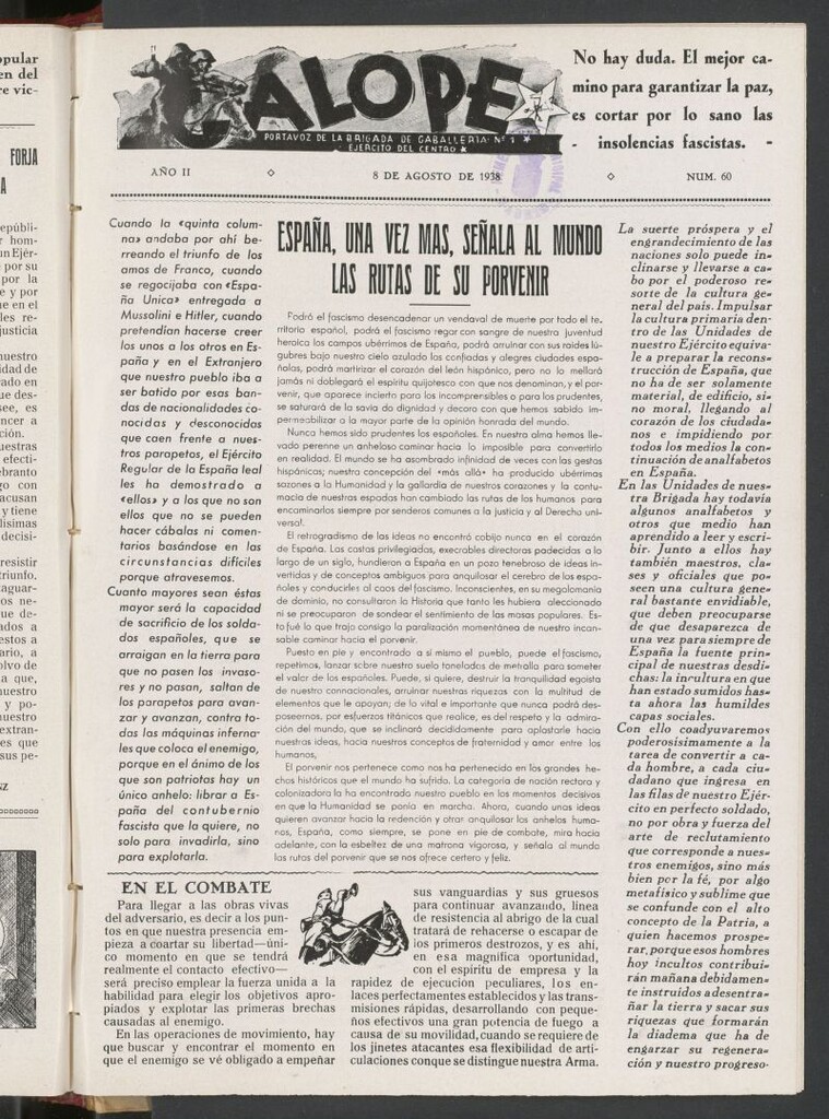 Miniatura de Galope : portavoz del Regimiento de Caballería del Ejercito del Centro del 8 de agosto de 1938