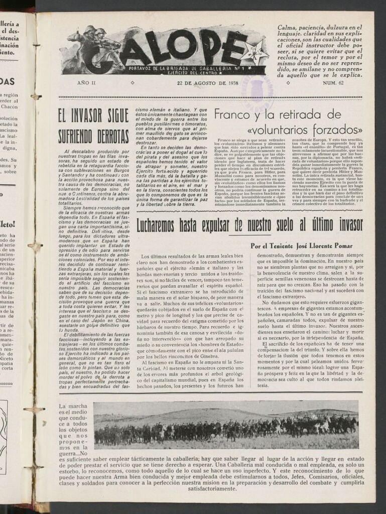 Miniatura de Galope : portavoz del Regimiento de Caballería del Ejercito del Centro del 22 de agosto de1938