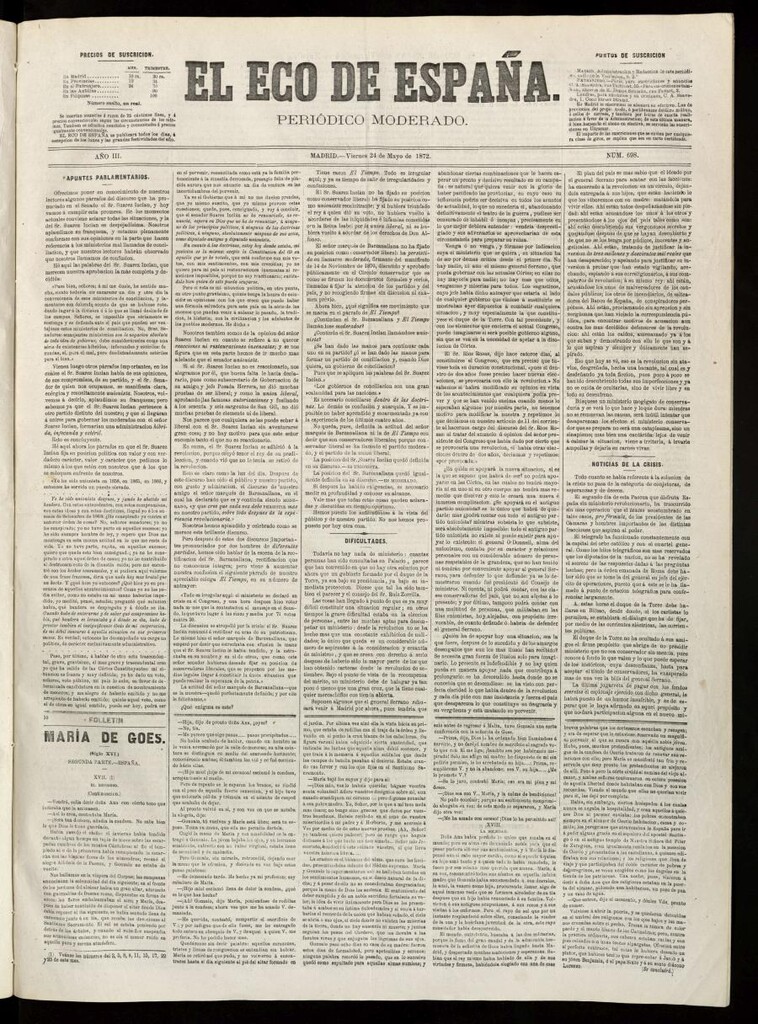 Miniatura de El Eco de España del 24 de mayo de 1872
