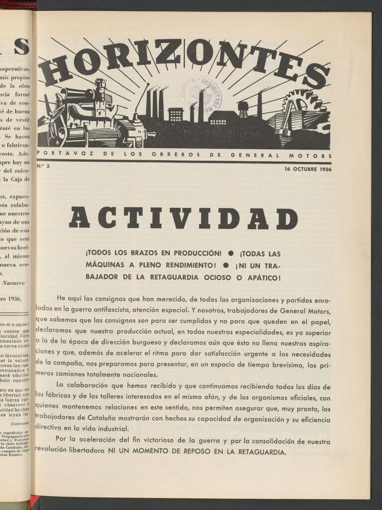Miniatura de Horizontes : portavoz de los obreros de General Motors del 16 de octubre de 1936