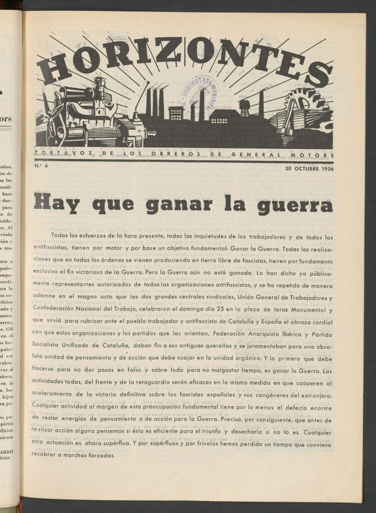 Miniatura de Horizontes : portavoz de los obreros de General Motors del 10 de octubre de 1936