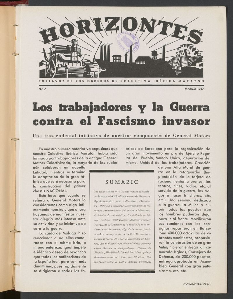 Miniatura de Horizontes : portavoz de los obreros de General Motors de marzo de 1937