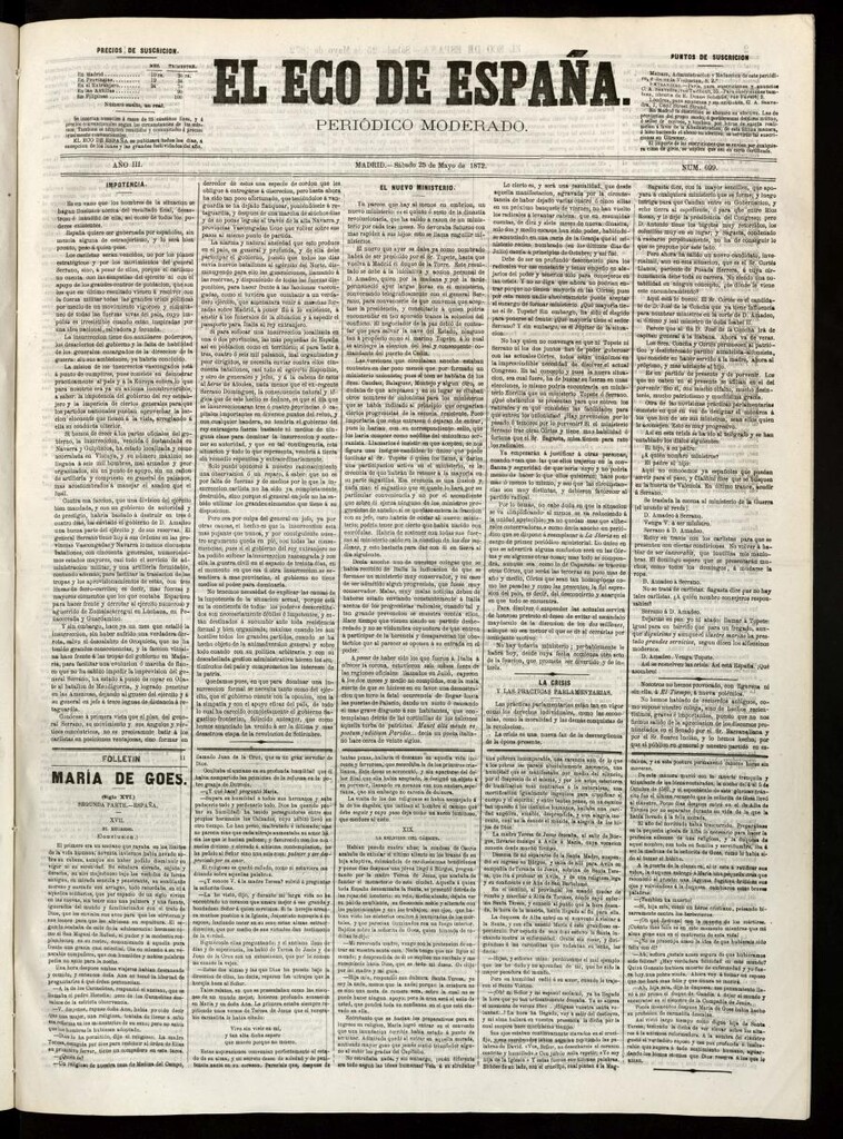 Miniatura de El Eco de España del 25 de mayo de 1872