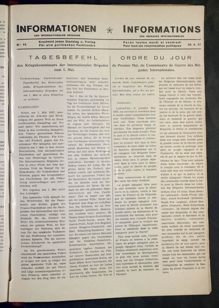 Miniatura de Informationen der Internationalen Brigaden = Informations des Brigades Internacionales. 30. 4. 37