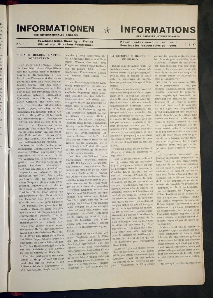 Miniatura de Informationen der Internationalen Brigaden = Informations des Brigades Internacionales. 7. 5. 37