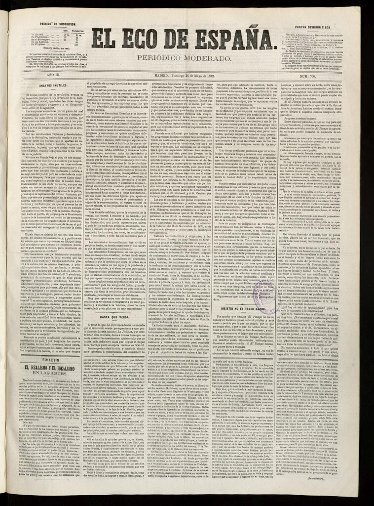 Miniatura de El Eco de España del 26 de mayo de 1872