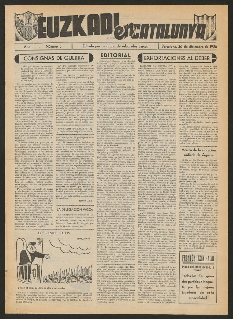 Miniatura de Euzkadi en Catalunya del 26 de diciembre de 1936