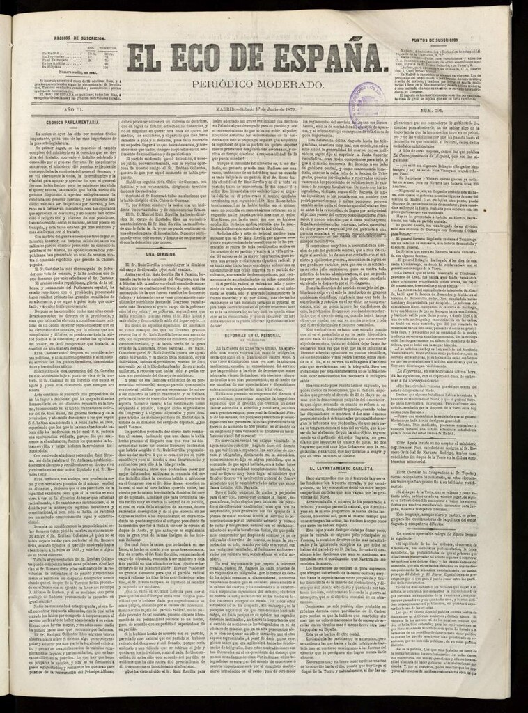 Miniatura de El Eco de España del 1 de junio de 1872