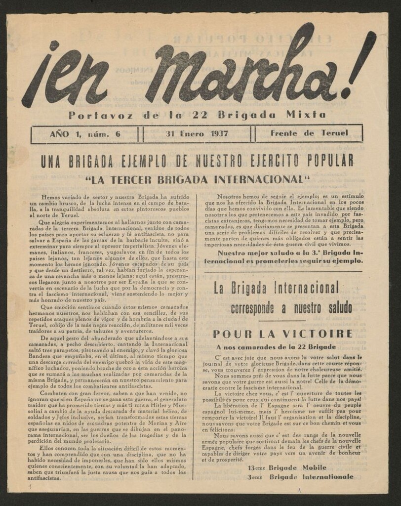 Miniatura de ¡En marcha! : portavoz de la 22 Brigada Mixta del 31 de enero de 1937