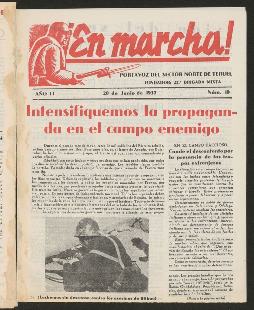 Miniatura de ¡En marcha! : portavoz de la 22 Brigada Mixta del 20 de junio de 1937