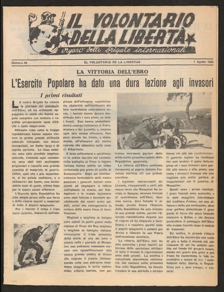 Miniatura de Il volontario della libertá : organe delle Brigade Internazionale. 7 Agosto 1938