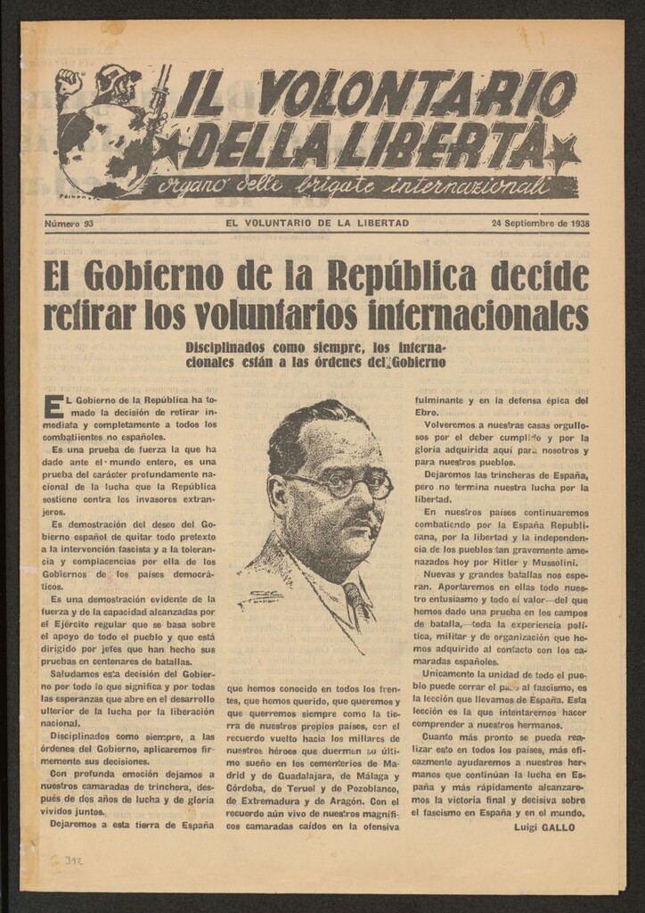 Miniatura de Il volontario della libertá : organe delle Brigade Internazionale. 24 Septiembre 1938