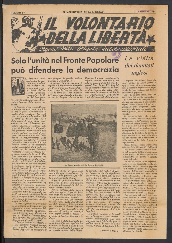 Miniatura de Il volontario della libertá : organe delle Brigade Internazionale. 21 gennaio 1938