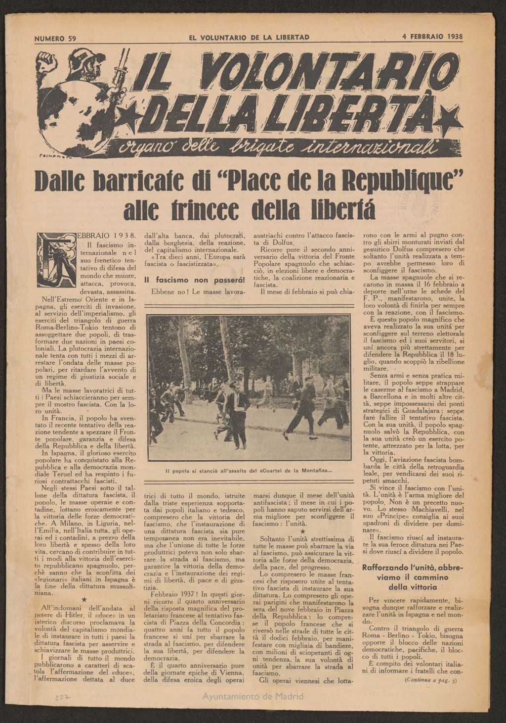 Miniatura de Il volontario della libertá : organe delle Brigade Internazionale. 4 febbraio 1938