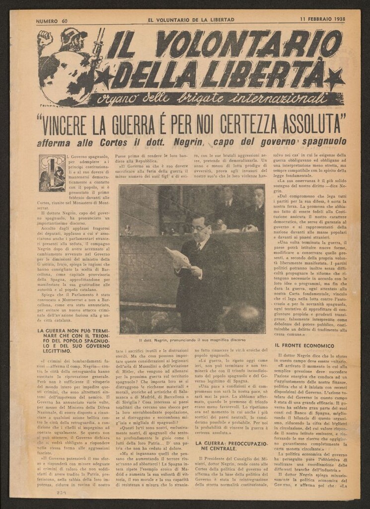 Miniatura de Il volontario della libertá : organe delle Brigade Internazionale. 11 febbraio 1938