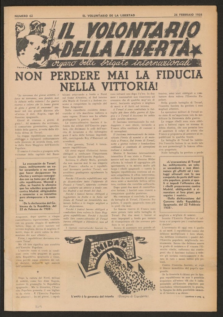 Miniatura de Il volontario della libertá : organe delle Brigade Internazionale. 26 febbraio 1938
