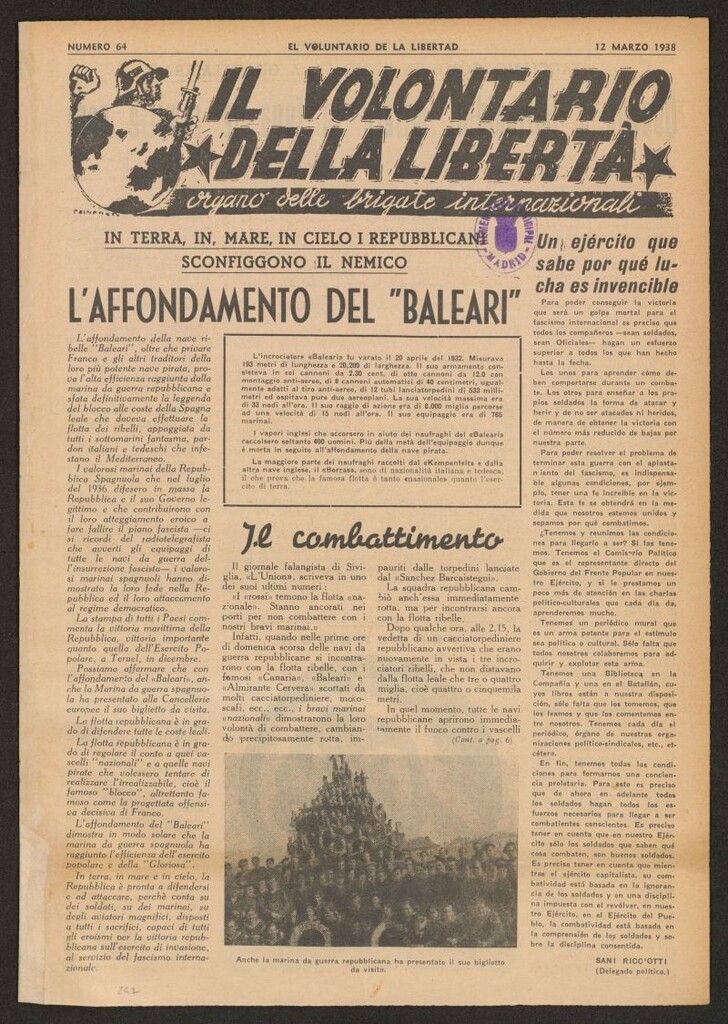 Miniatura de Il volontario della libertá : organe delle Brigade Internazionale. 12 marzo 1938
