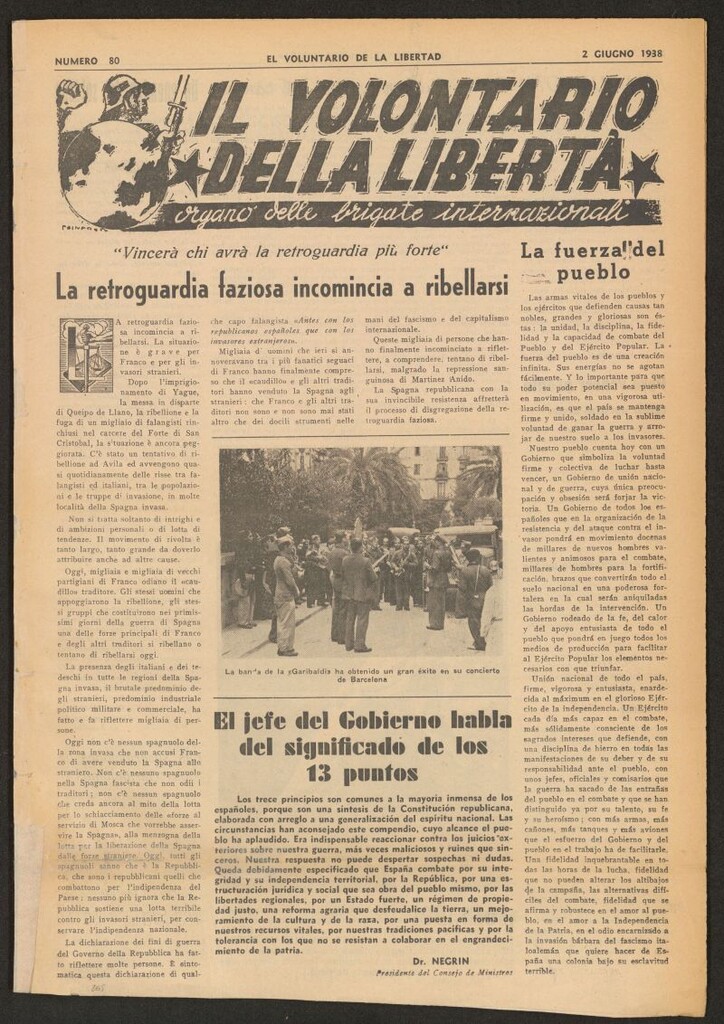 Miniatura de Il volontario della libertá : organe delle Brigade Internazionale. 2 giugno 1938