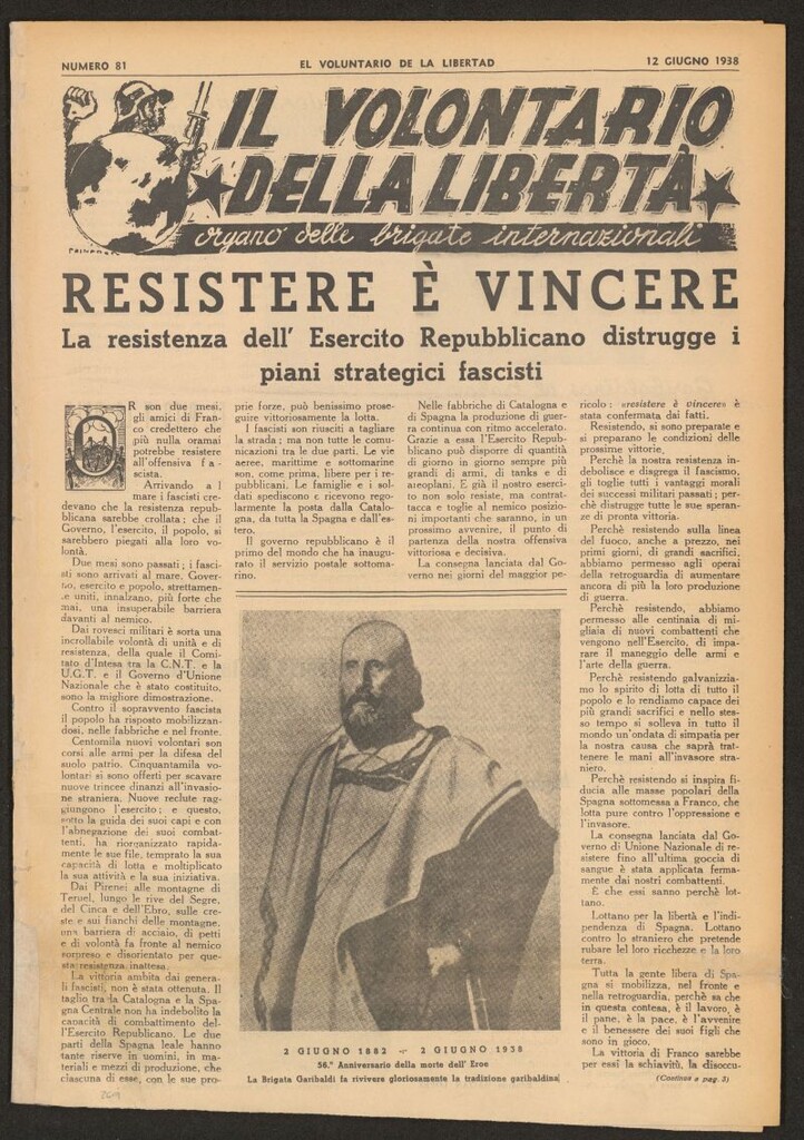 Miniatura de Il volontario della libertá : organe delle Brigade Internazionale. 12 giugno 1938