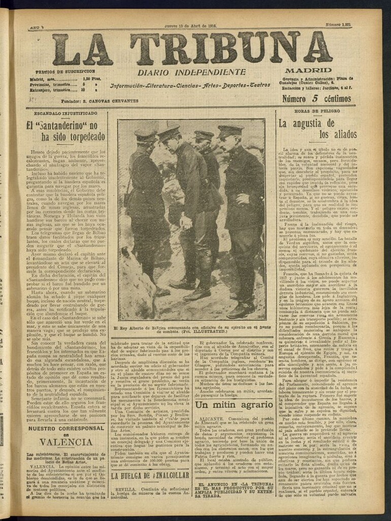 Miniatura de La Tribuna: diario independiente del 13 de abril de 1916
