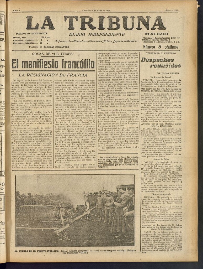 Miniatura de La Tribuna: diario independiente del 3 de mayo de 1916