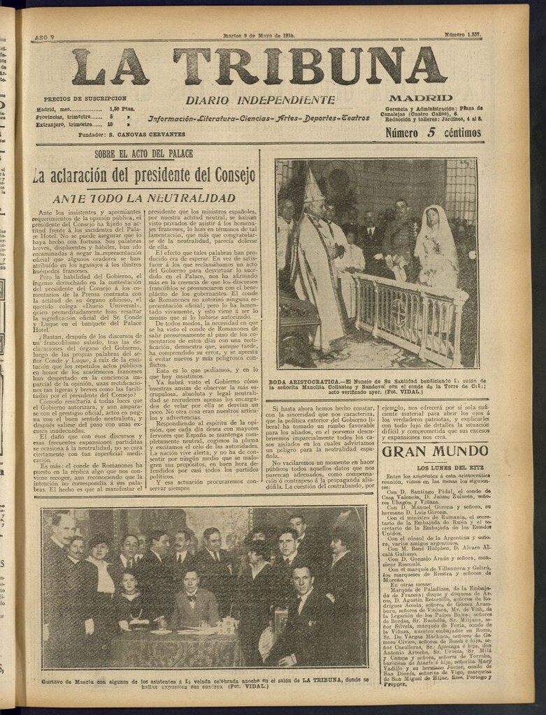 Miniatura de La Tribuna: diario independiente del 9 de mayo de 1916