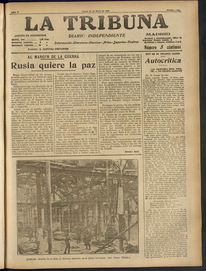 Miniatura de La Tribuna: diario independiente del 15 de mayo de 1916