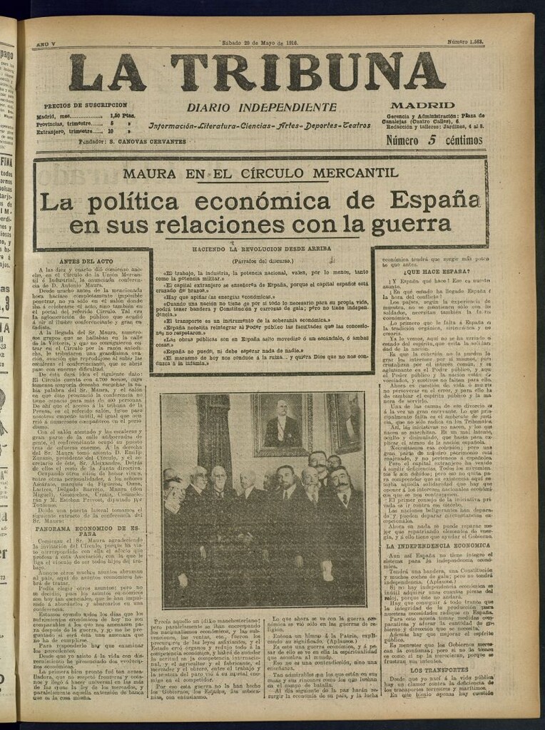 Miniatura de La Tribuna: diario independiente del 20 de mayo de 1916