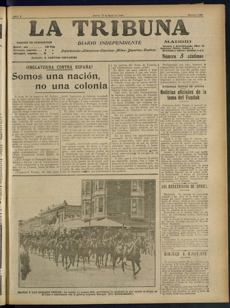 Miniatura de La Tribuna: diario independiente del 25 de mayo de 1916