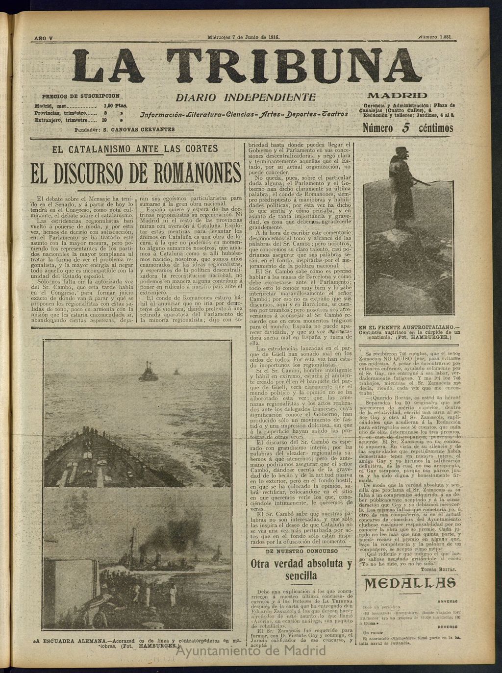 Miniatura de La Tribuna: diario independiente del 7 de junio de 1916