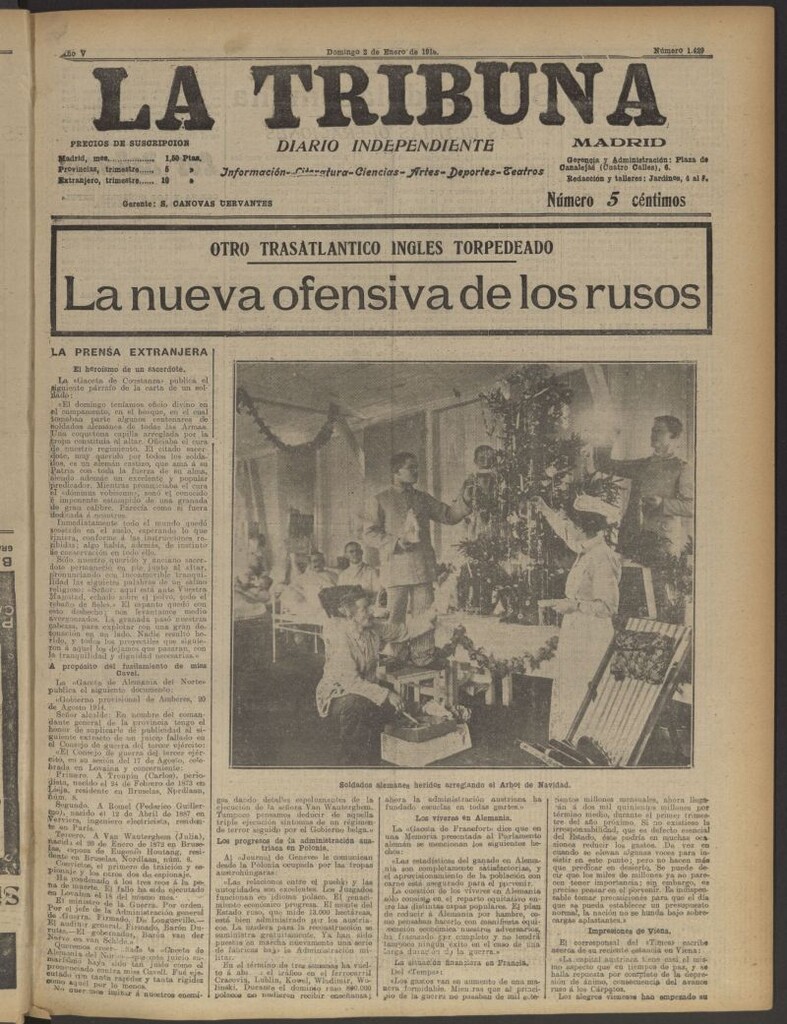 Miniatura de La Tribuna: diario independiente del 2 de enero de 1916