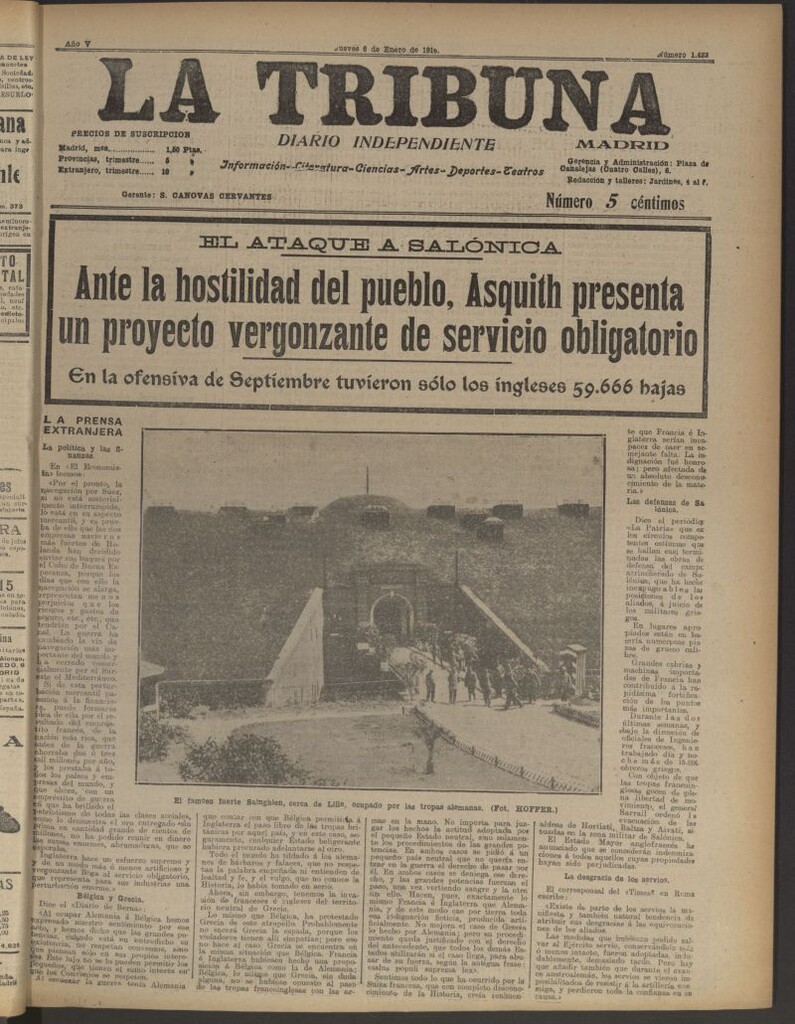 Miniatura de La Tribuna: diario independiente del 6 de enero de 1916