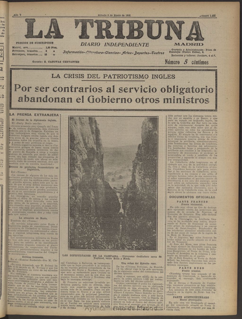 Miniatura de La Tribuna: diario independiente del 8 de enero de 1916