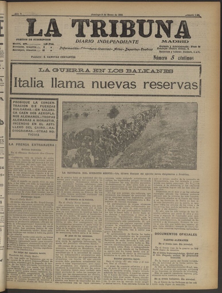 Miniatura de La Tribuna: diario independiente del 9 de enero de 1916