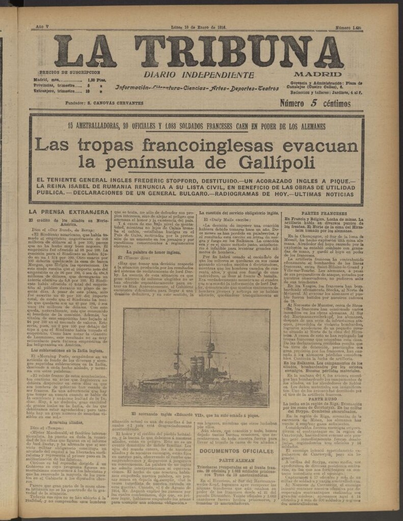 Miniatura de La Tribuna: diario independiente del 10 de enero de 1916