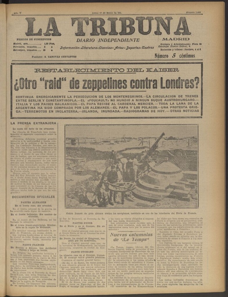 Miniatura de La Tribuna: diario independiente del 17 de enero de 1916