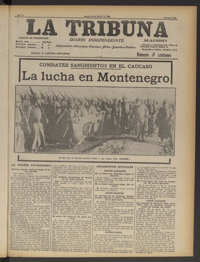 Miniatura de La Tribuna: diario independiente del 22 de enero de 1916