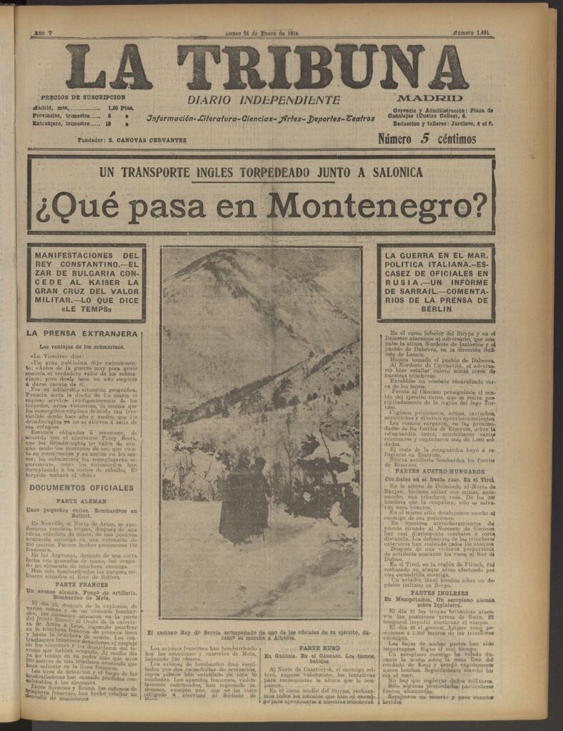 Miniatura de La Tribuna: diario independiente del 24 de enero de 1916