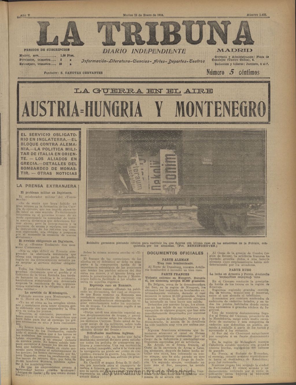 Miniatura de La Tribuna: diario independiente del 25 de enero de 1916