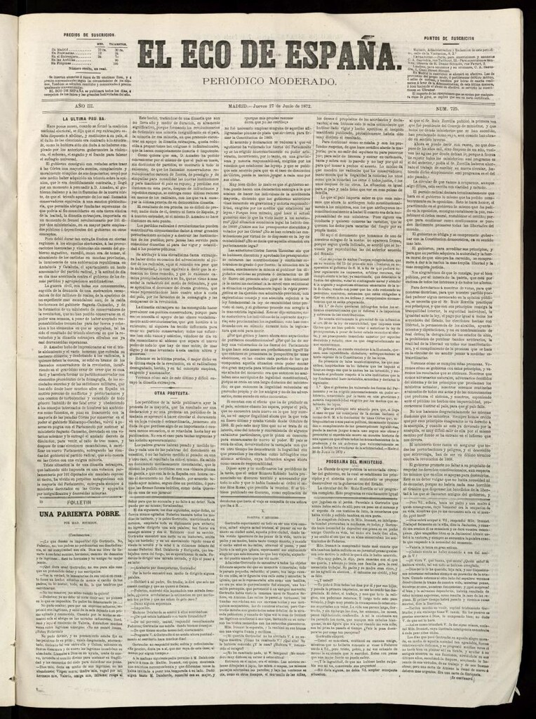 Miniatura de El Eco de España del 27 de junio de 1872