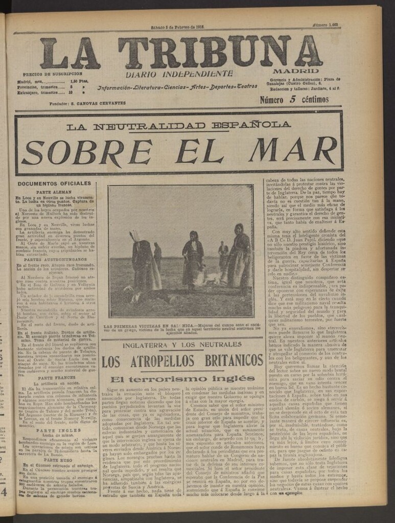 Miniatura de La Tribuna: diario independiente del 5 de febrero de 1916