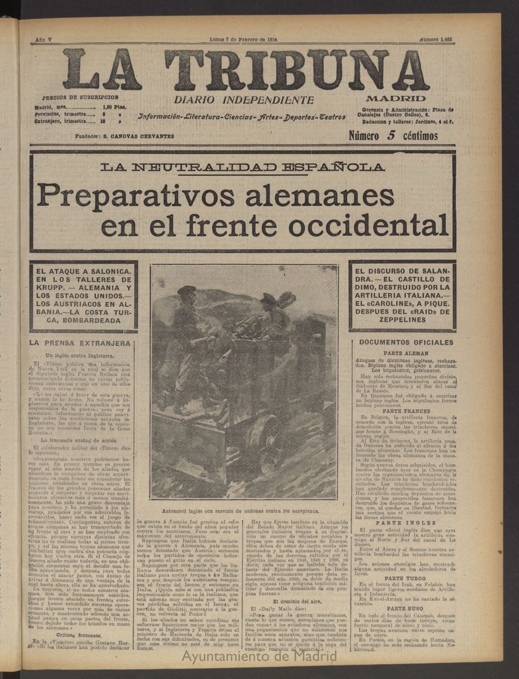 Miniatura de La Tribuna: diario independiente del 7 de febrero de 1916