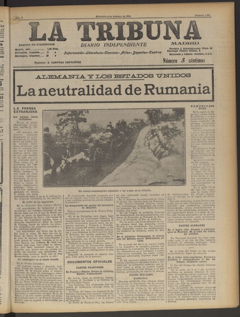 Miniatura de La Tribuna: diario independiente del 9 de febrero de 1916