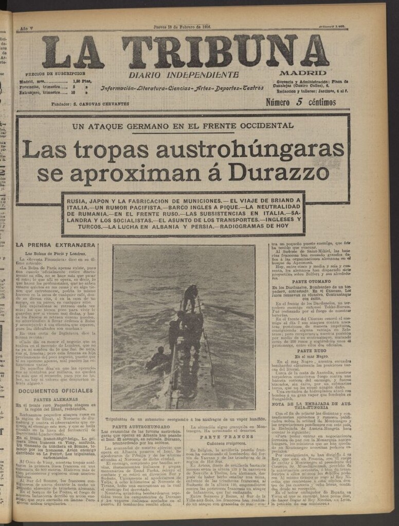 Miniatura de La Tribuna: diario independiente del 10 de febrero de 1916