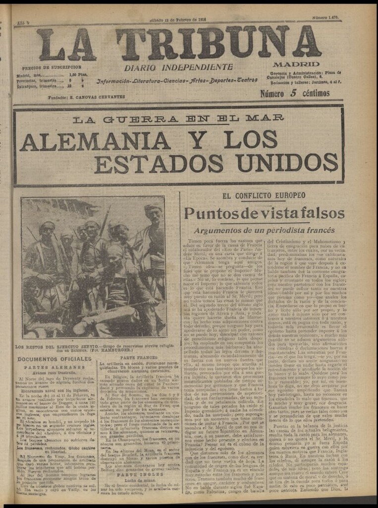 Miniatura de La Tribuna: diario independiente del 12 de febrero de 1916