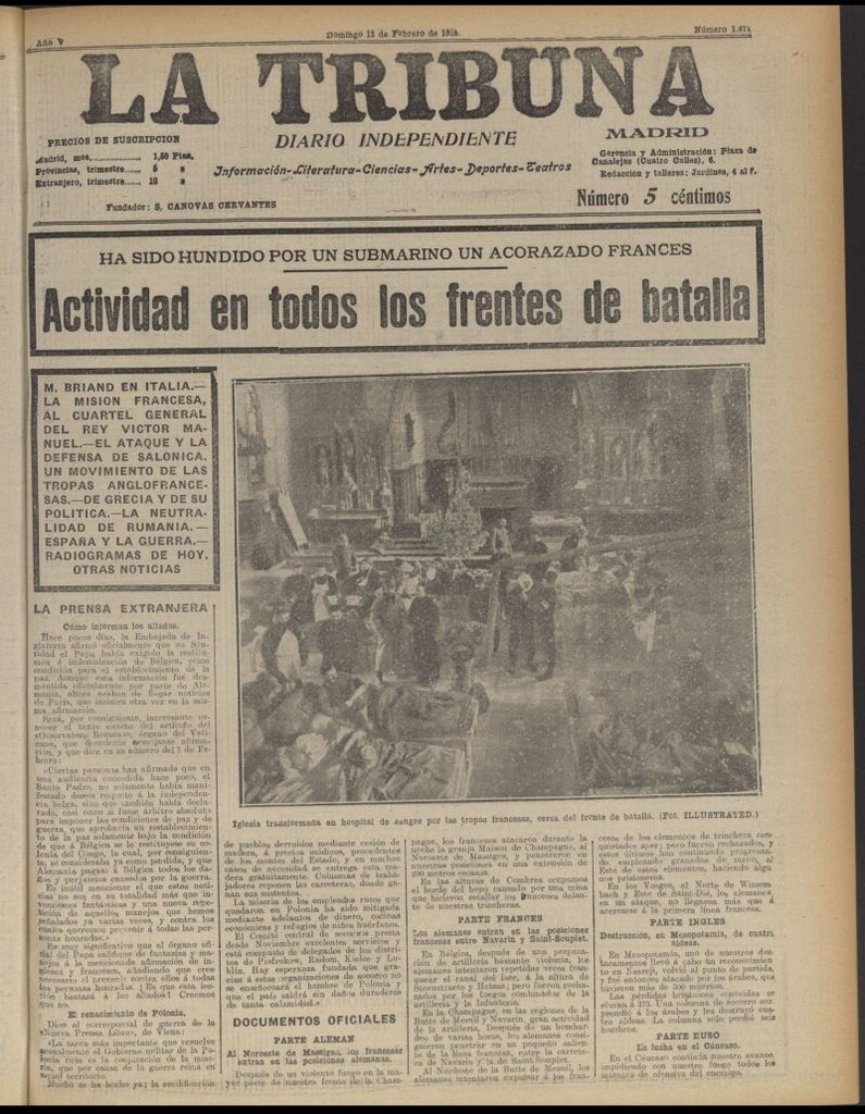 Miniatura de La Tribuna: diario independiente del 13 de febrero de 1916