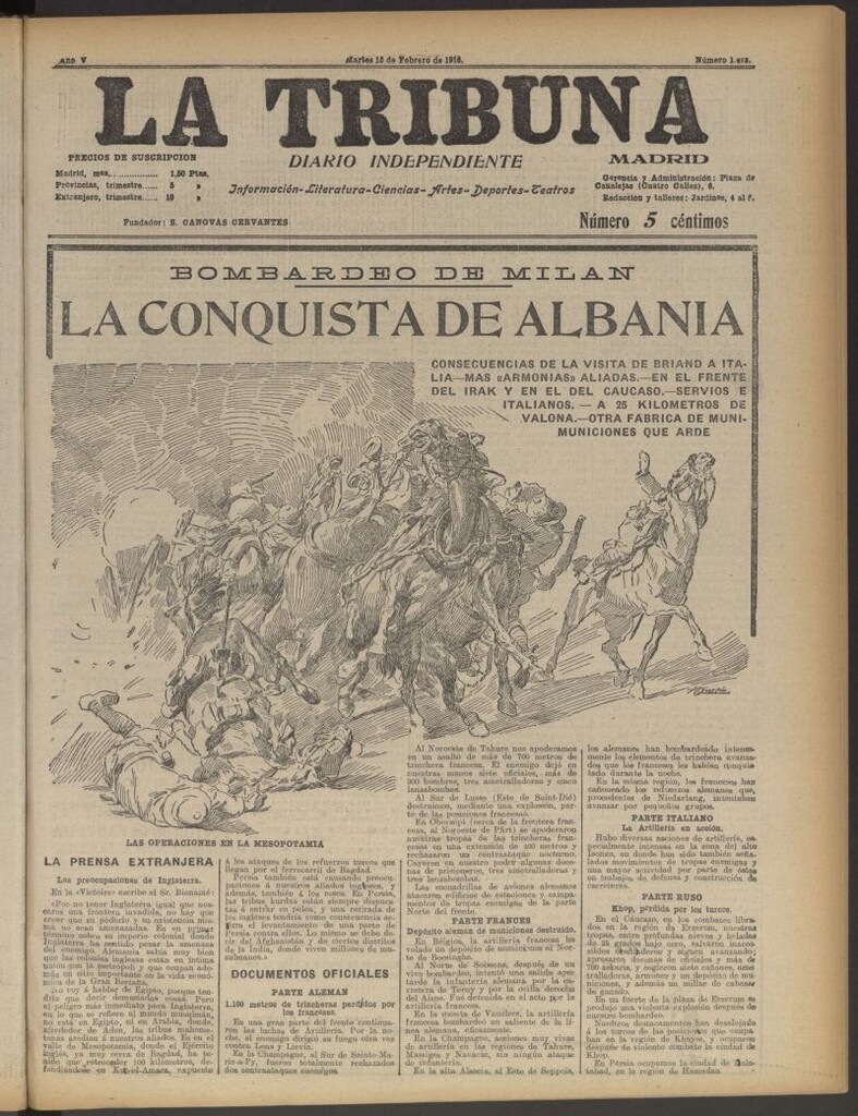 Miniatura de La Tribuna: diario independiente del 15 de febrero de 1916