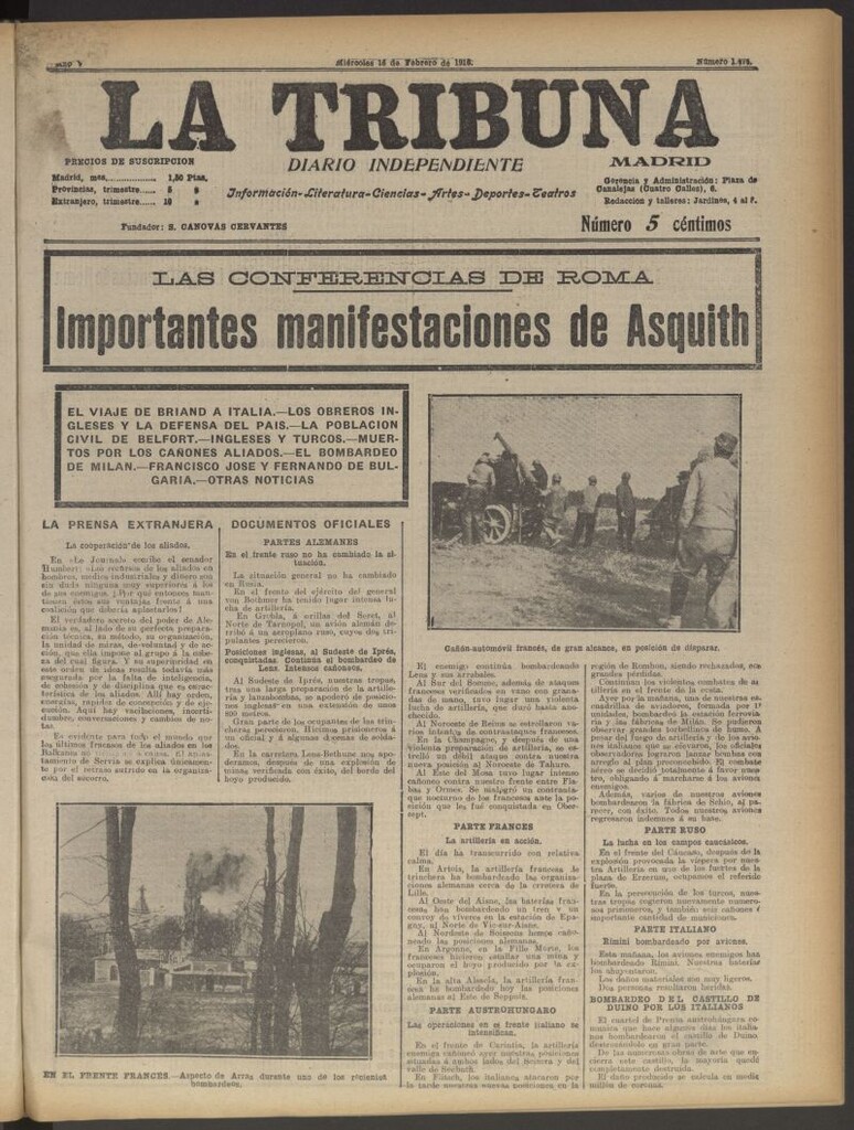 Miniatura de La Tribuna: diario independiente del 16 de febrero de 1916
